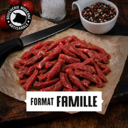 Émincé de bœuf fondant accompagné d’une marinade aux morilles, prêt à cuisiner.
