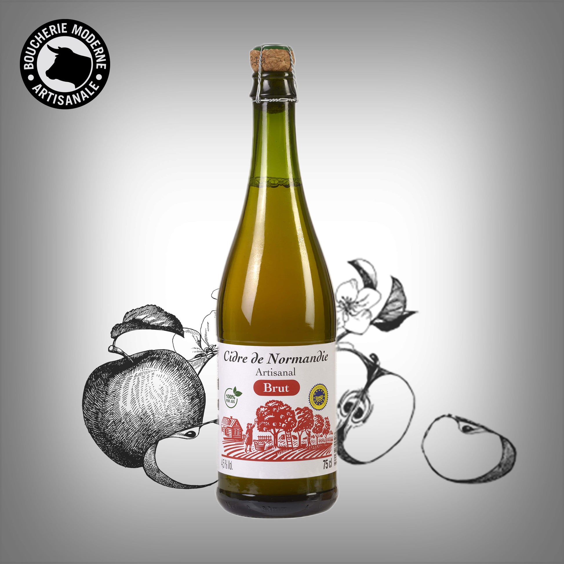Cidre brut normand, frais, fruité et légèrement acidulé.