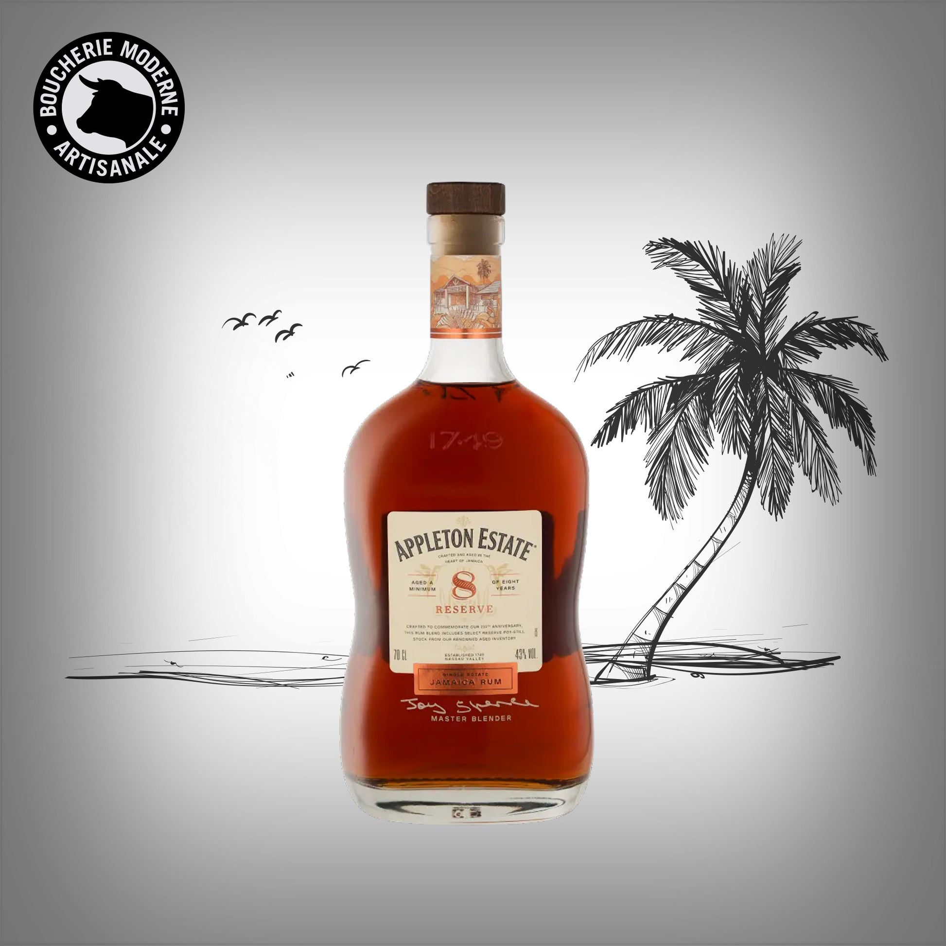 Rhum jamaïcain vieilli 8 ans, riche et épicé, aux notes de vanille et de fruits secs.