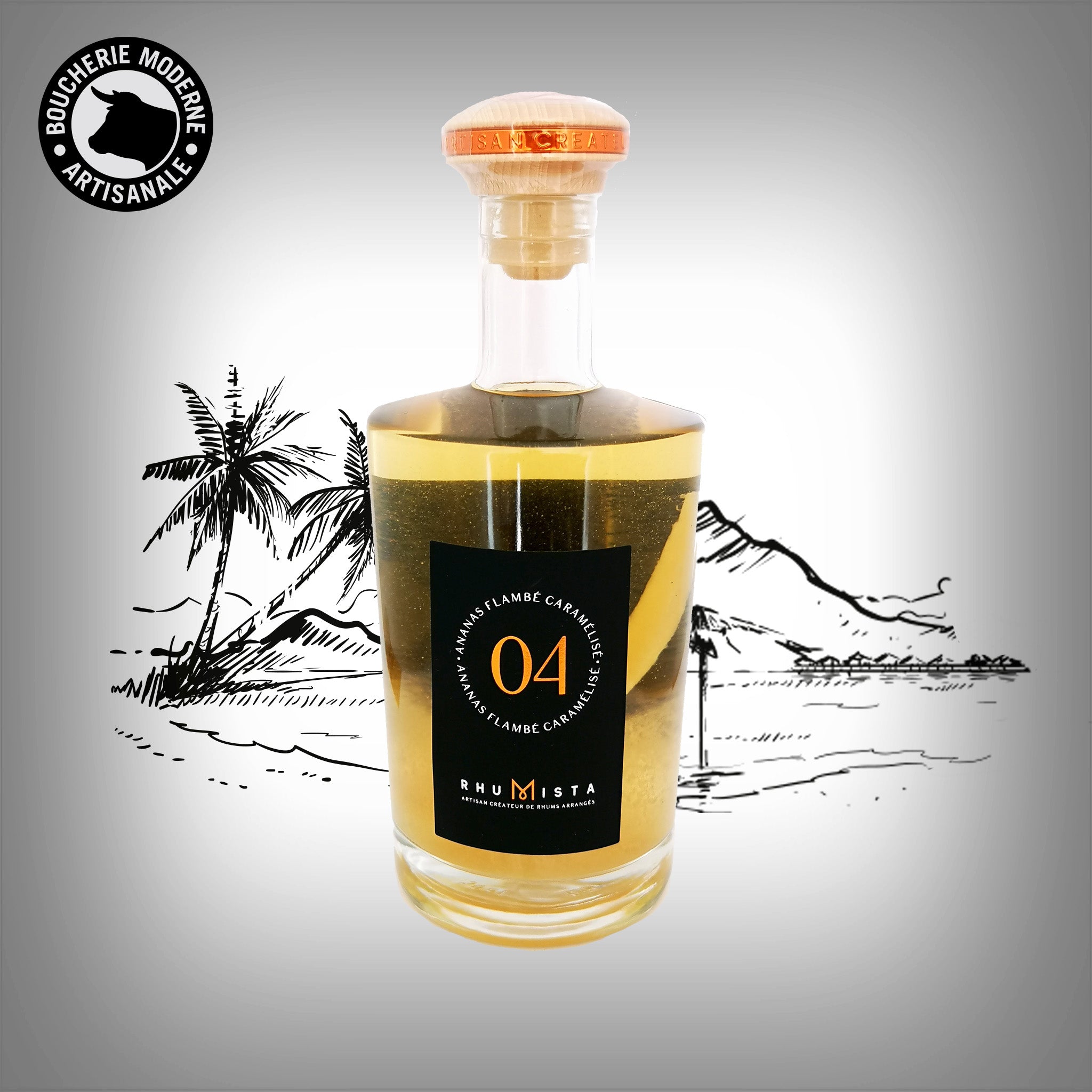 Rhum agricole gourmand aux ananas Victoria flambés et caramélisés.