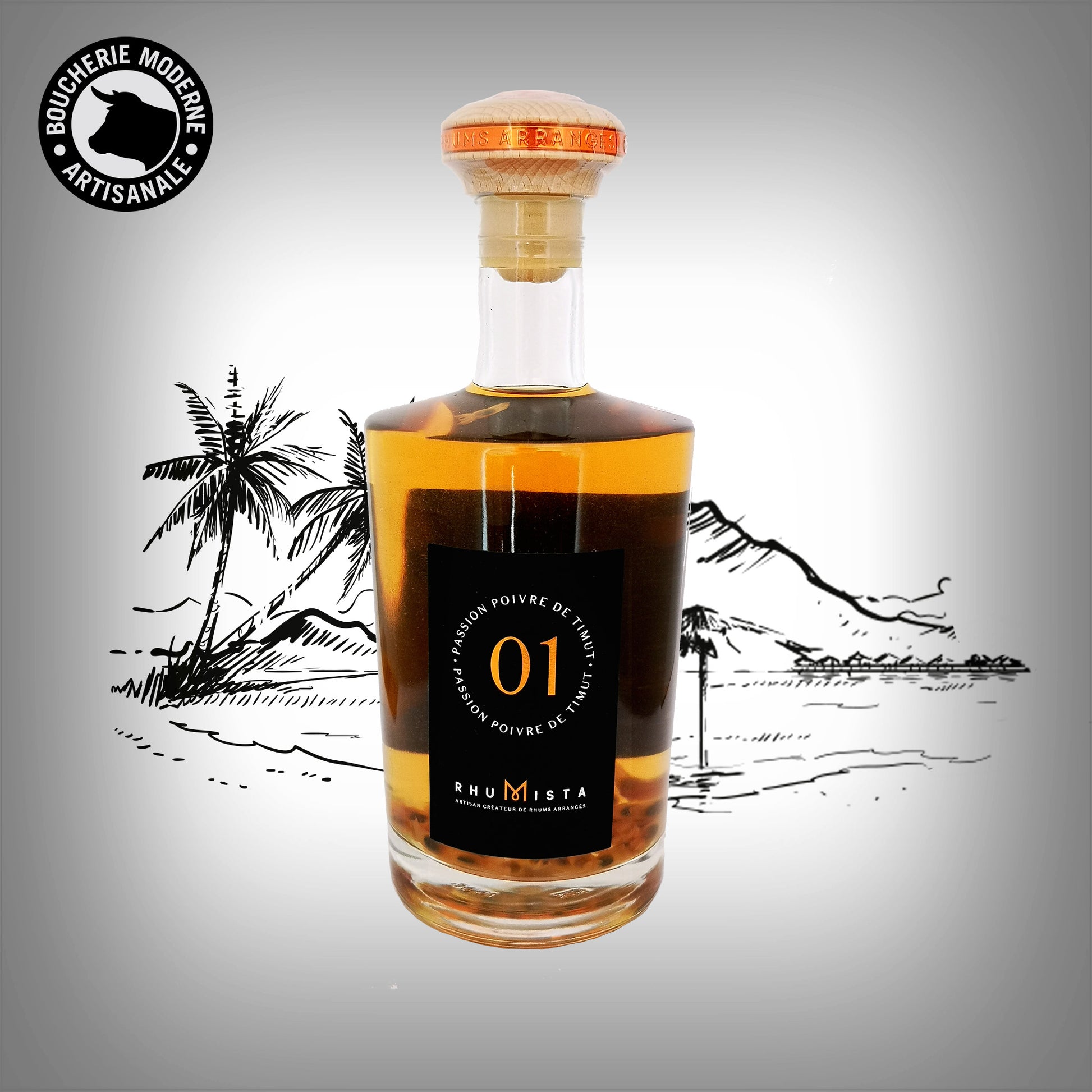 Rhum agricole infusé, fruité et épicé, mêlant passion, sureau et poivre de Timut.