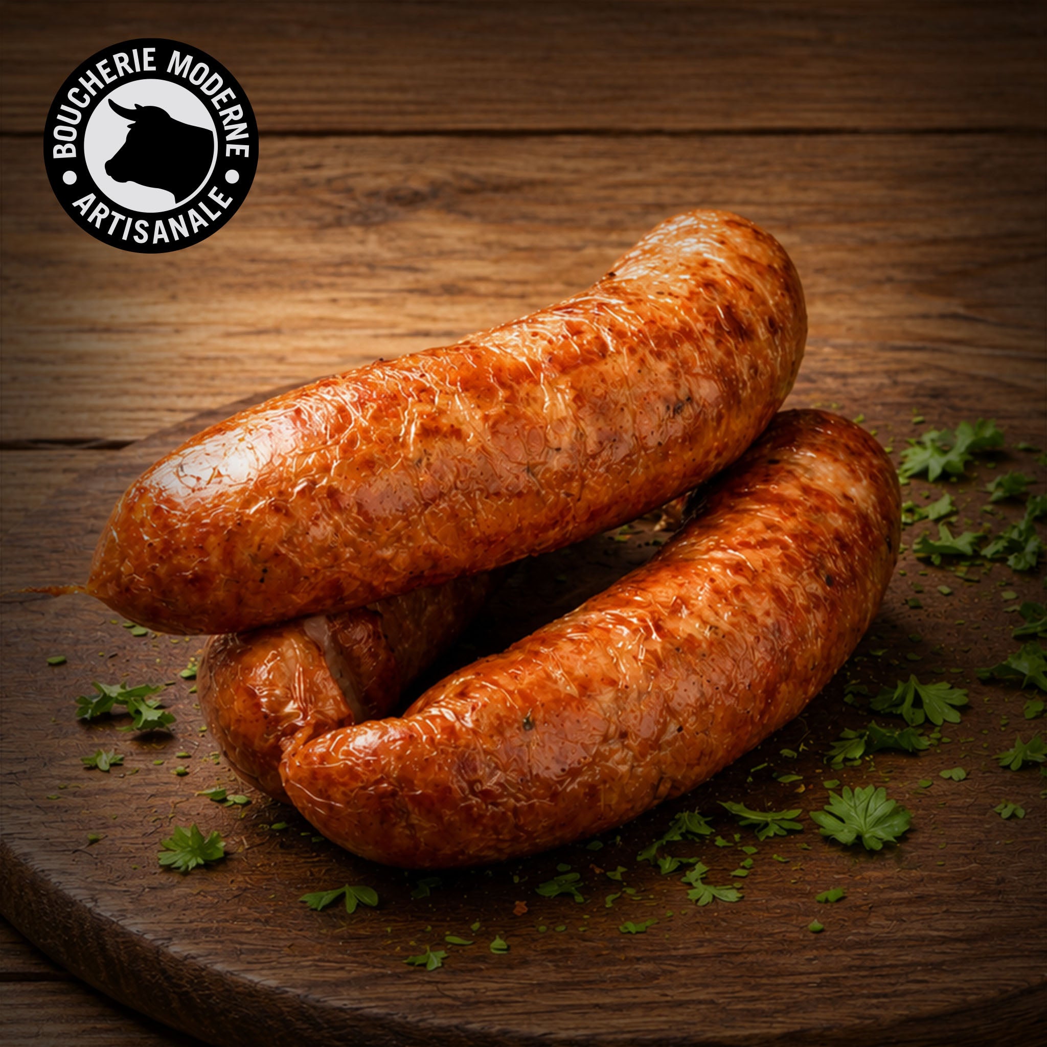 Saucisse fumée artisanale, au goût boisé et à la chair tendre.