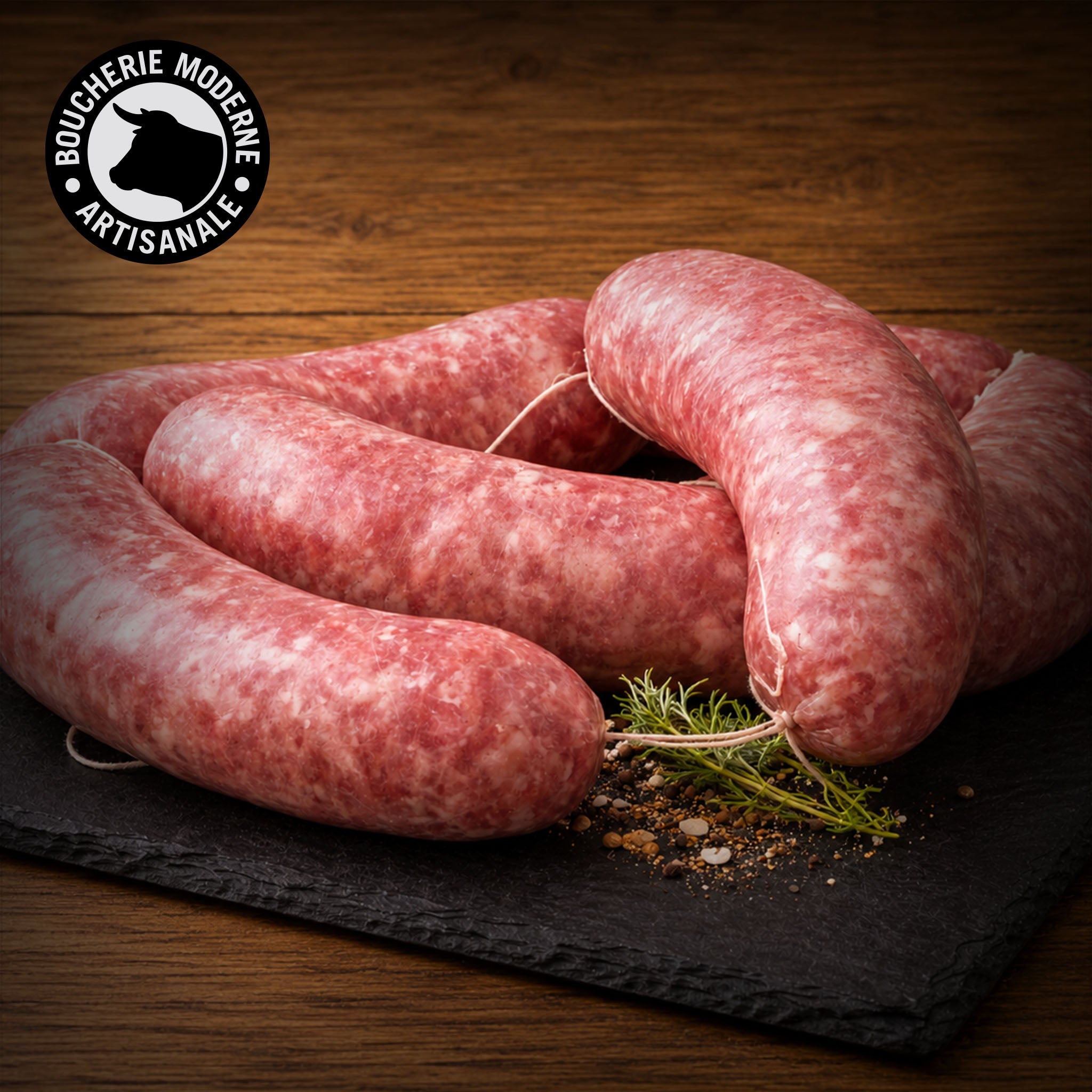 Saucisse de Toulouse artisanale, pur porc, généreuse et savoureuse.