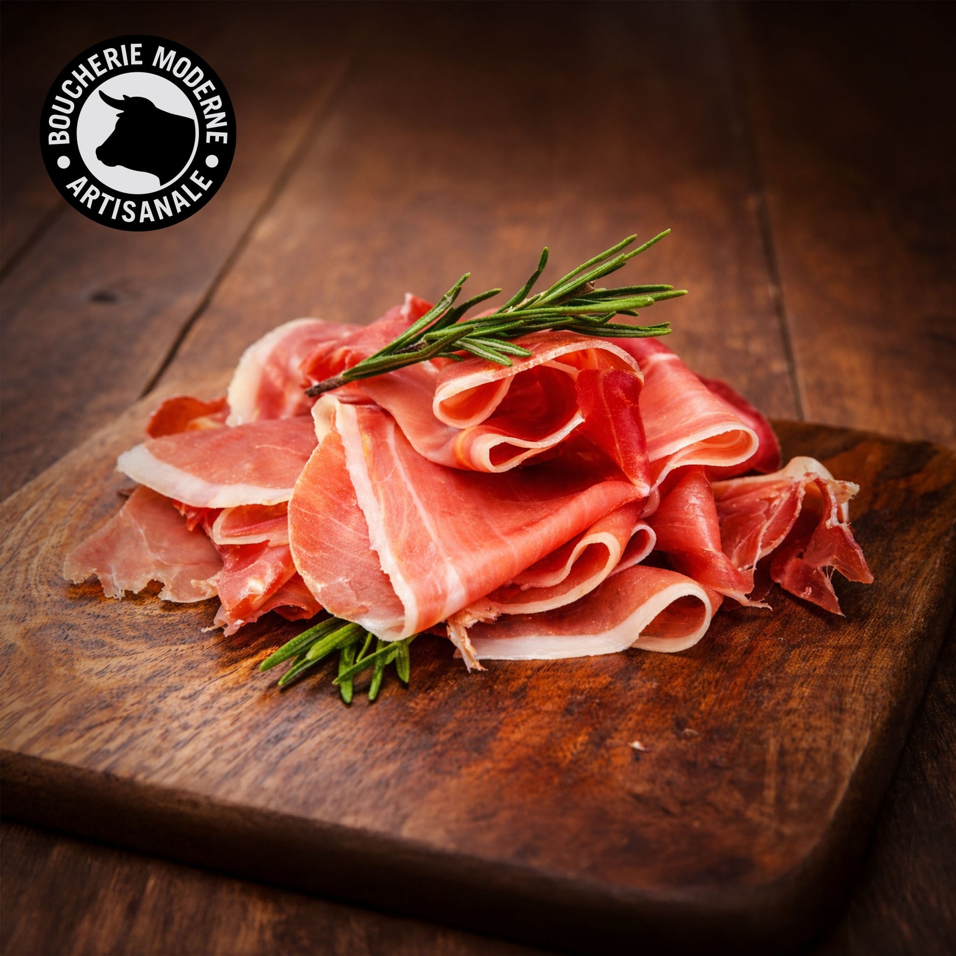 Jambon de Parme AOP affiné 18 mois, fondant et délicatement parfumé.