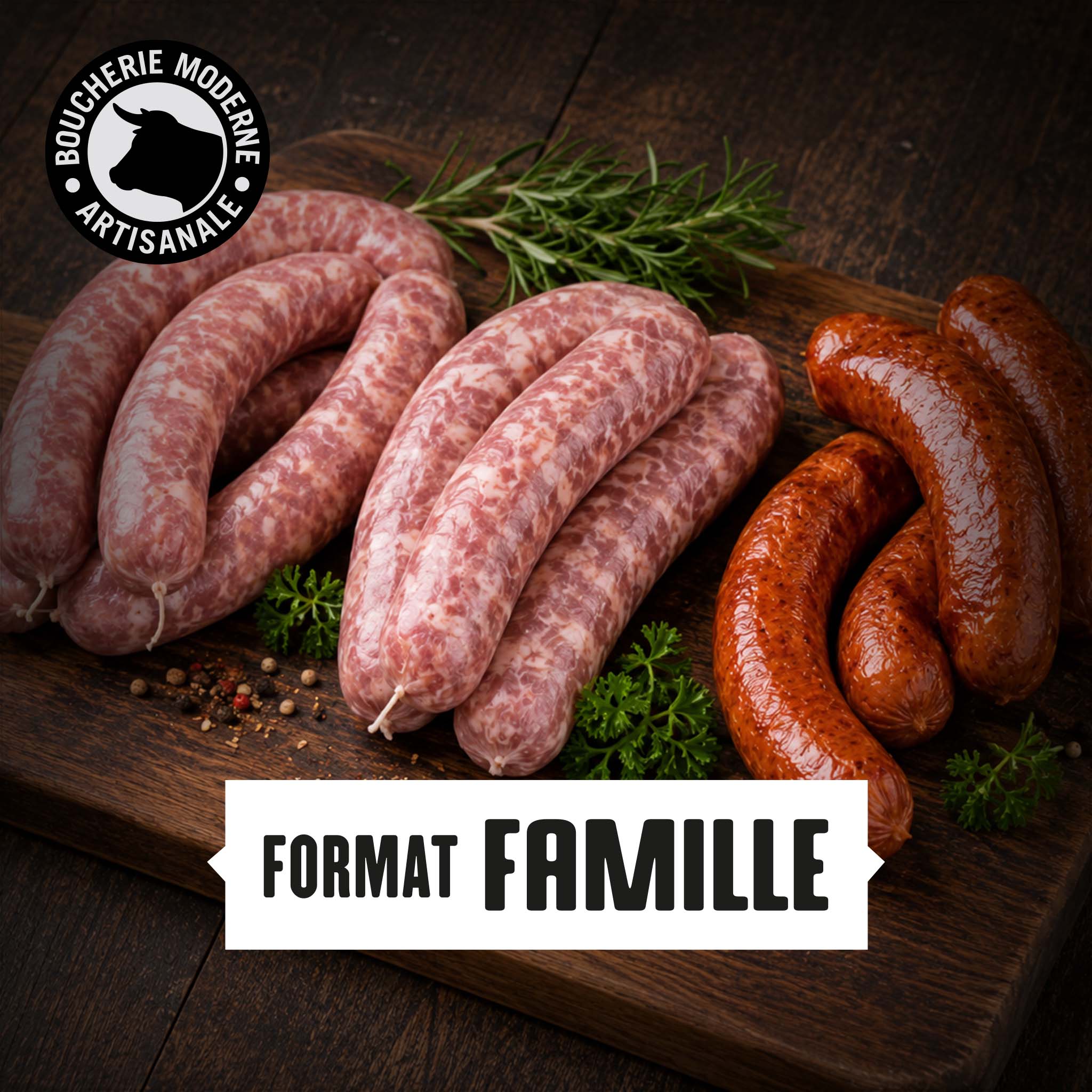Assortiment de saucisses maison, varié et gourmand, idéal pour les repas en famille.