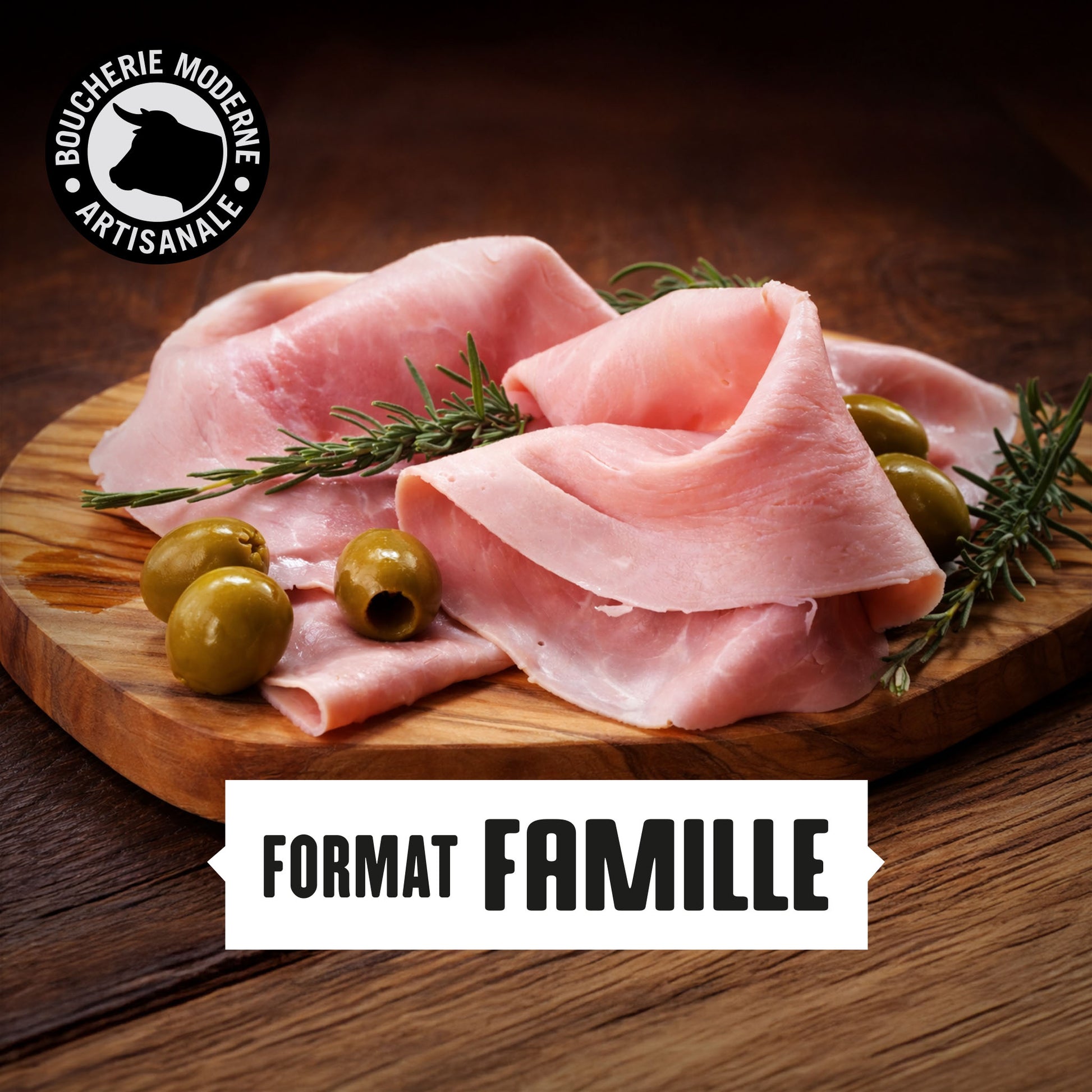 Jambon blanc supérieur, tendre et délicatement salé, parfait pour les repas du quotidien.
