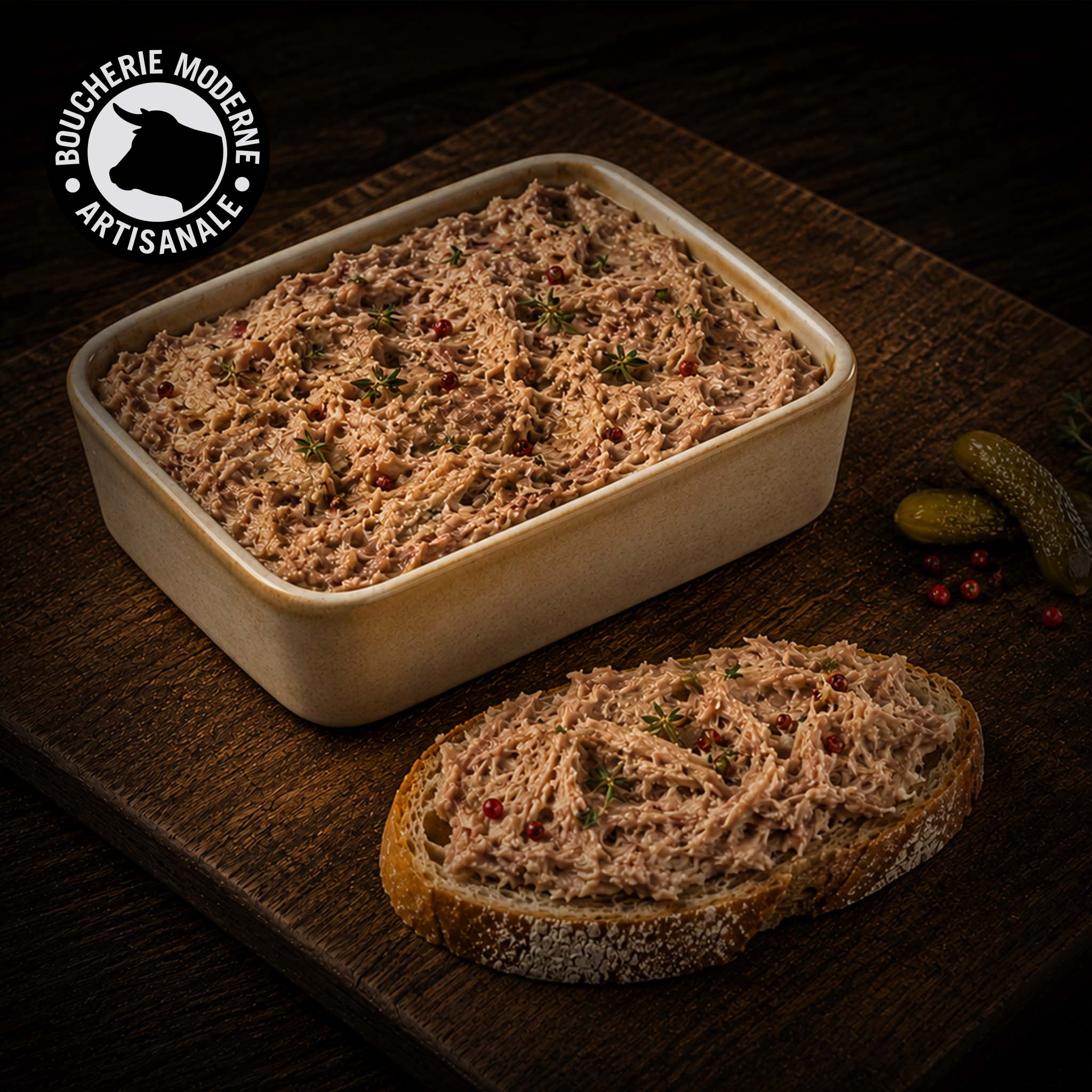 Rillettes d’oie généreuses et fondantes, en grand format.