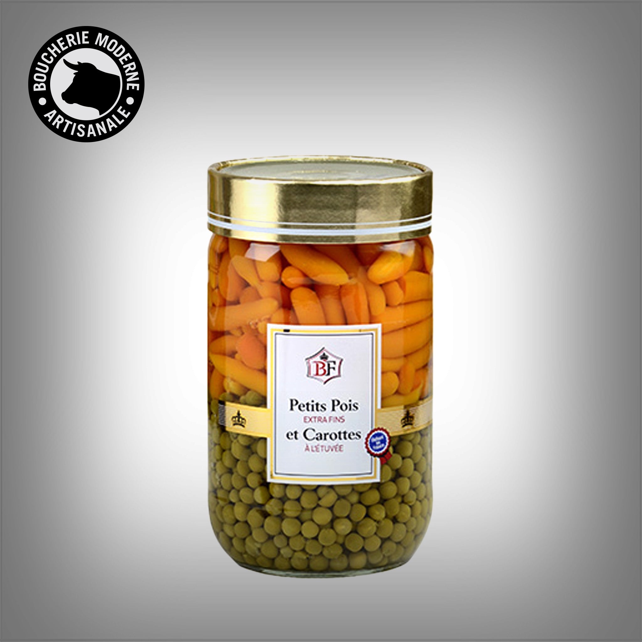 Petits pois et carottes fondants, format généreux prêt à réchauffer.
