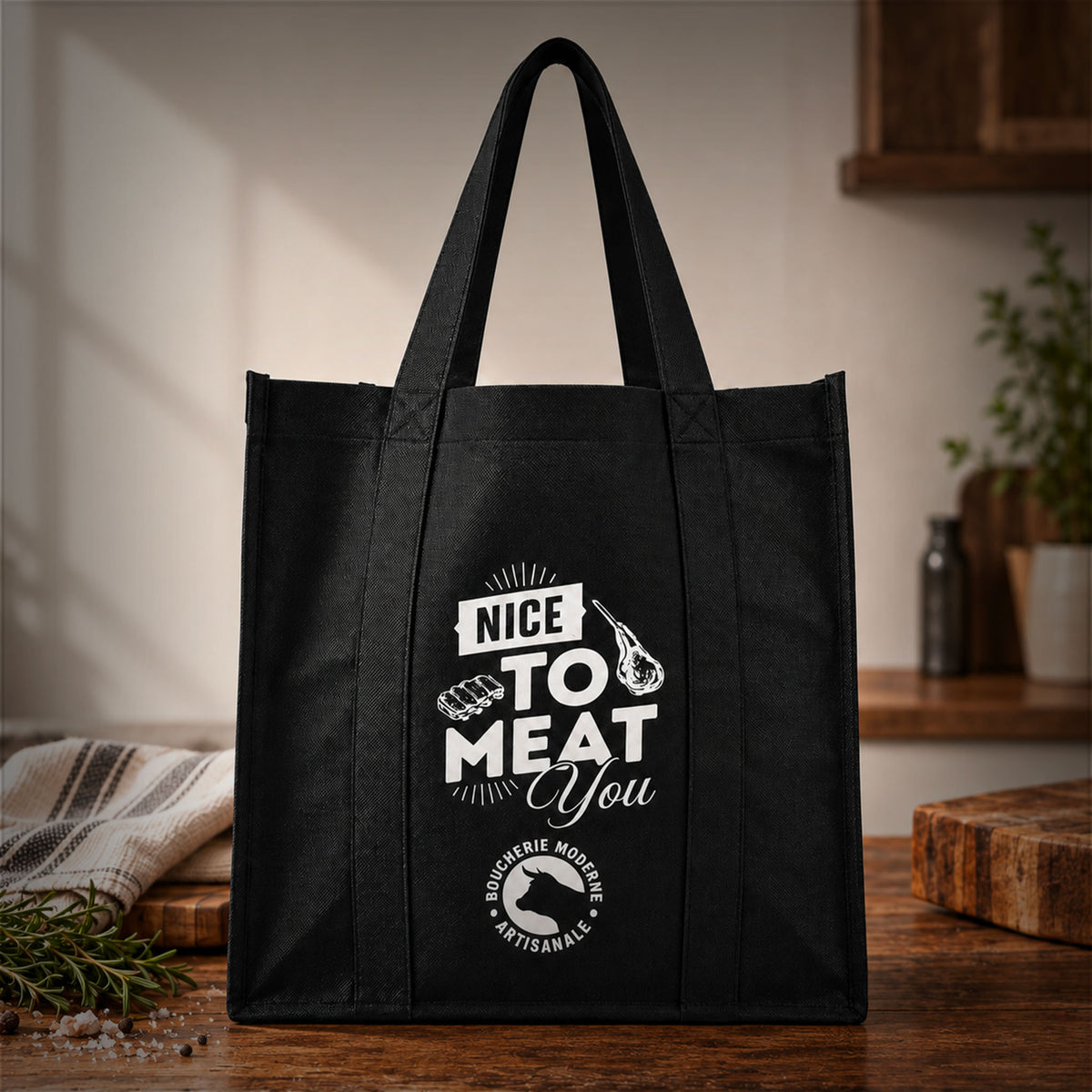 Sac noir Boucherie Moderne « Nice To Meat You »