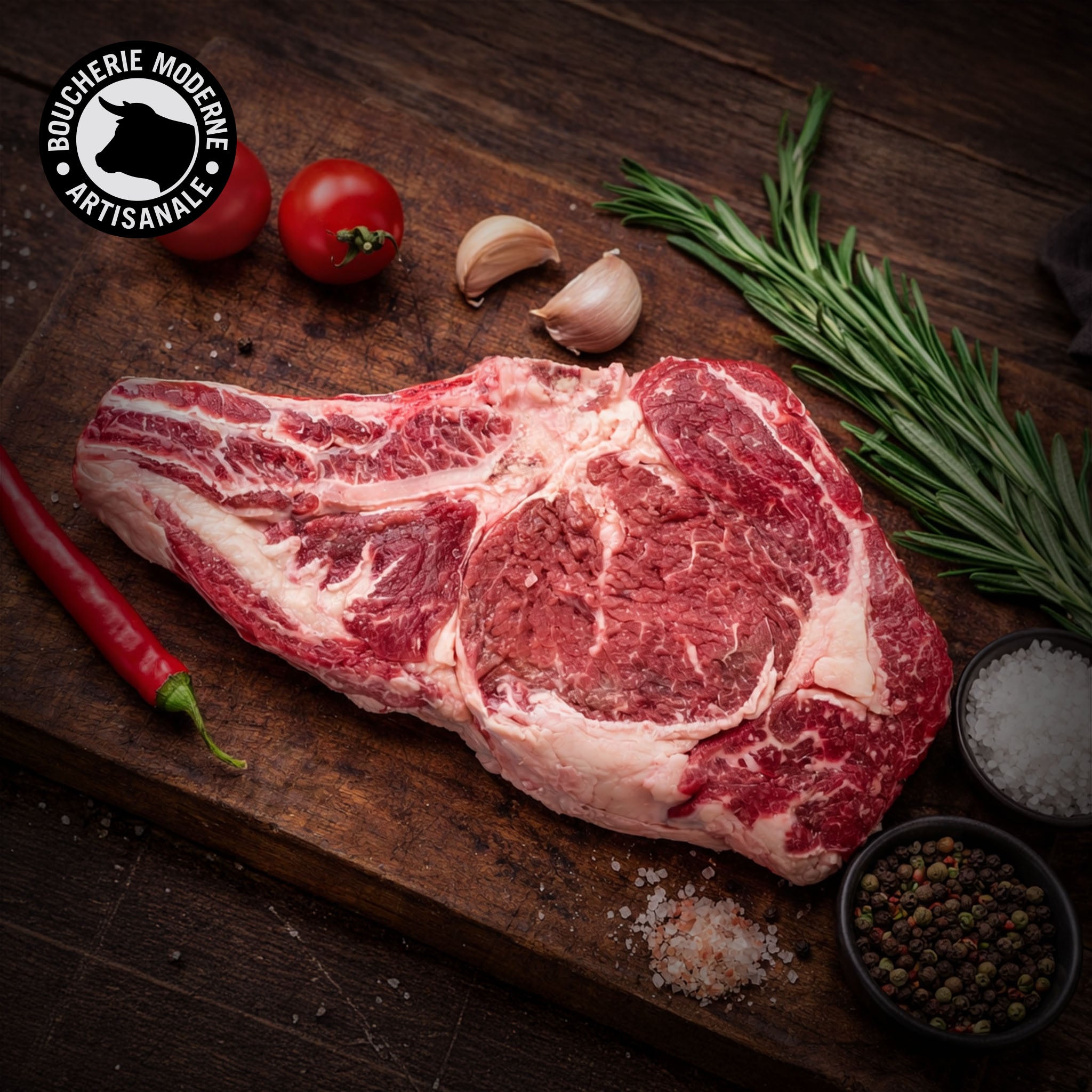 Entrecôte Angus généreusement persillée, juteuse et idéale pour une cuisson au grill.