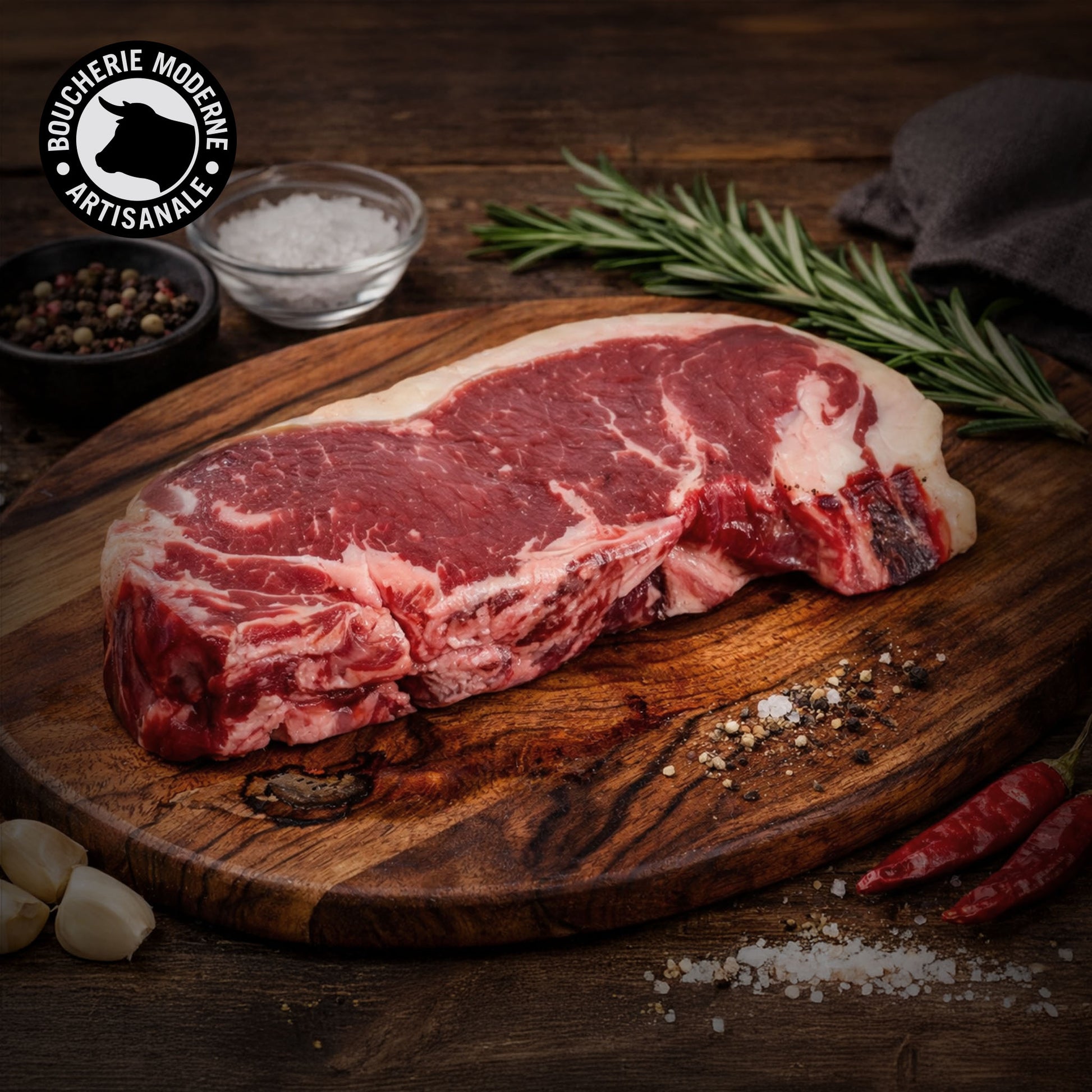 Faux-filet Angus persillé et savoureux, idéal pour une cuisson vive au grill.