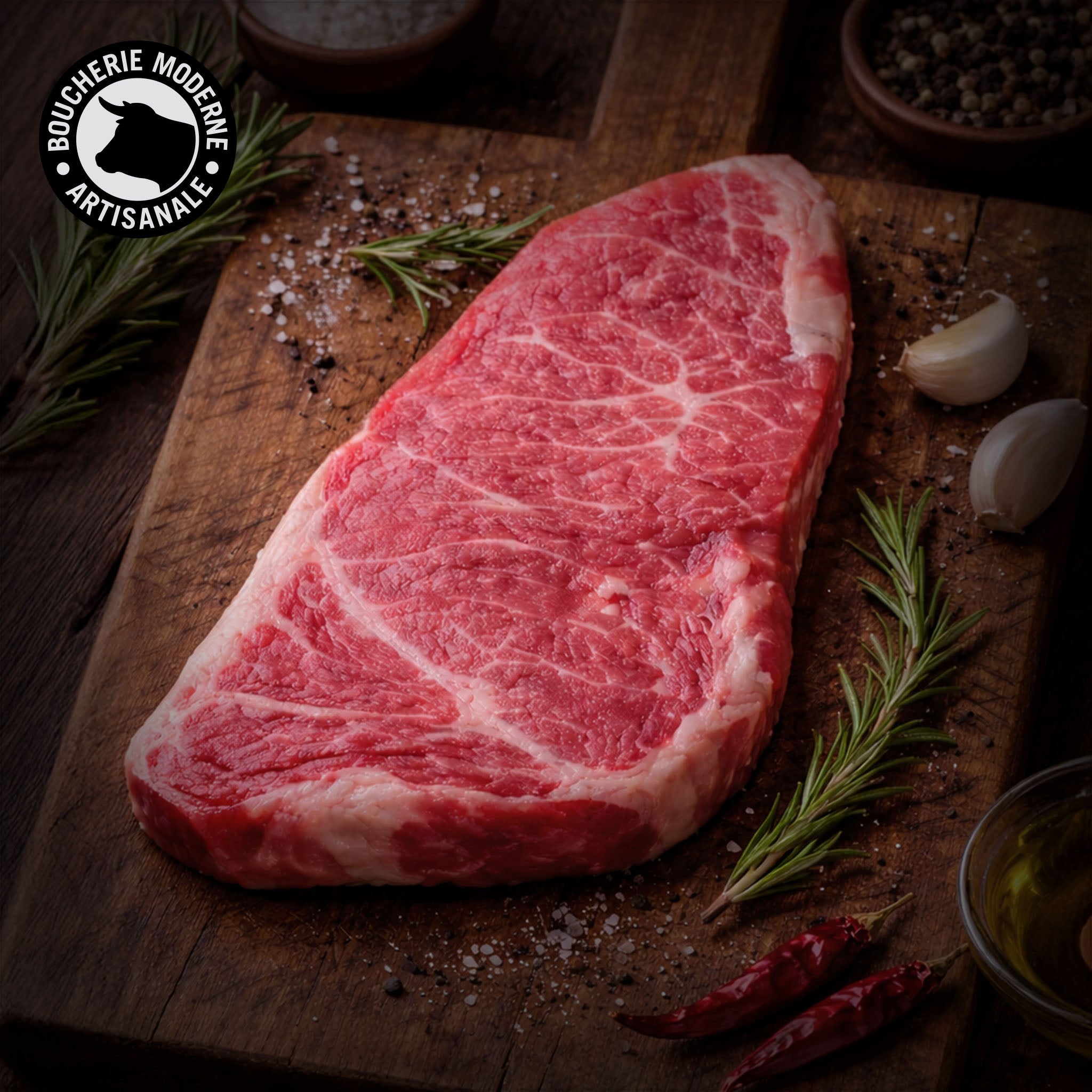 Faux-filet Hereford tendre et équilibré, idéal pour une cuisson rapide au grill.