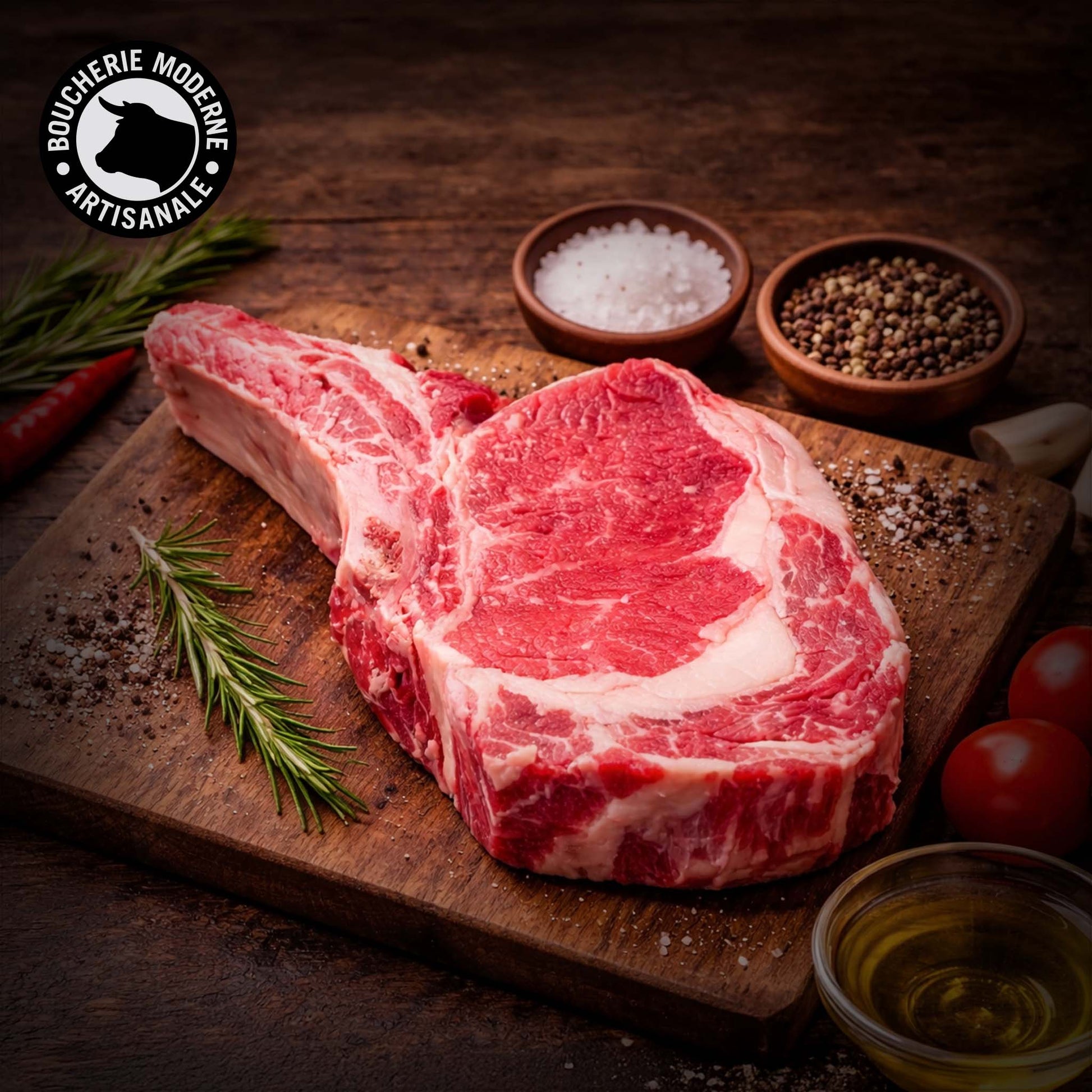 Côte de bœuf irlandaise généreusement persillée, idéale pour un repas d’exception.