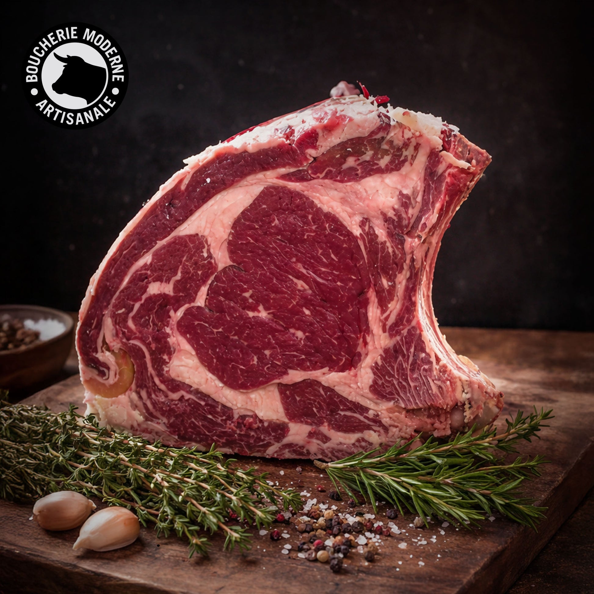 Côte de bœuf Simmental généreuse et persillée, idéale pour une cuisson au grill ou au four.