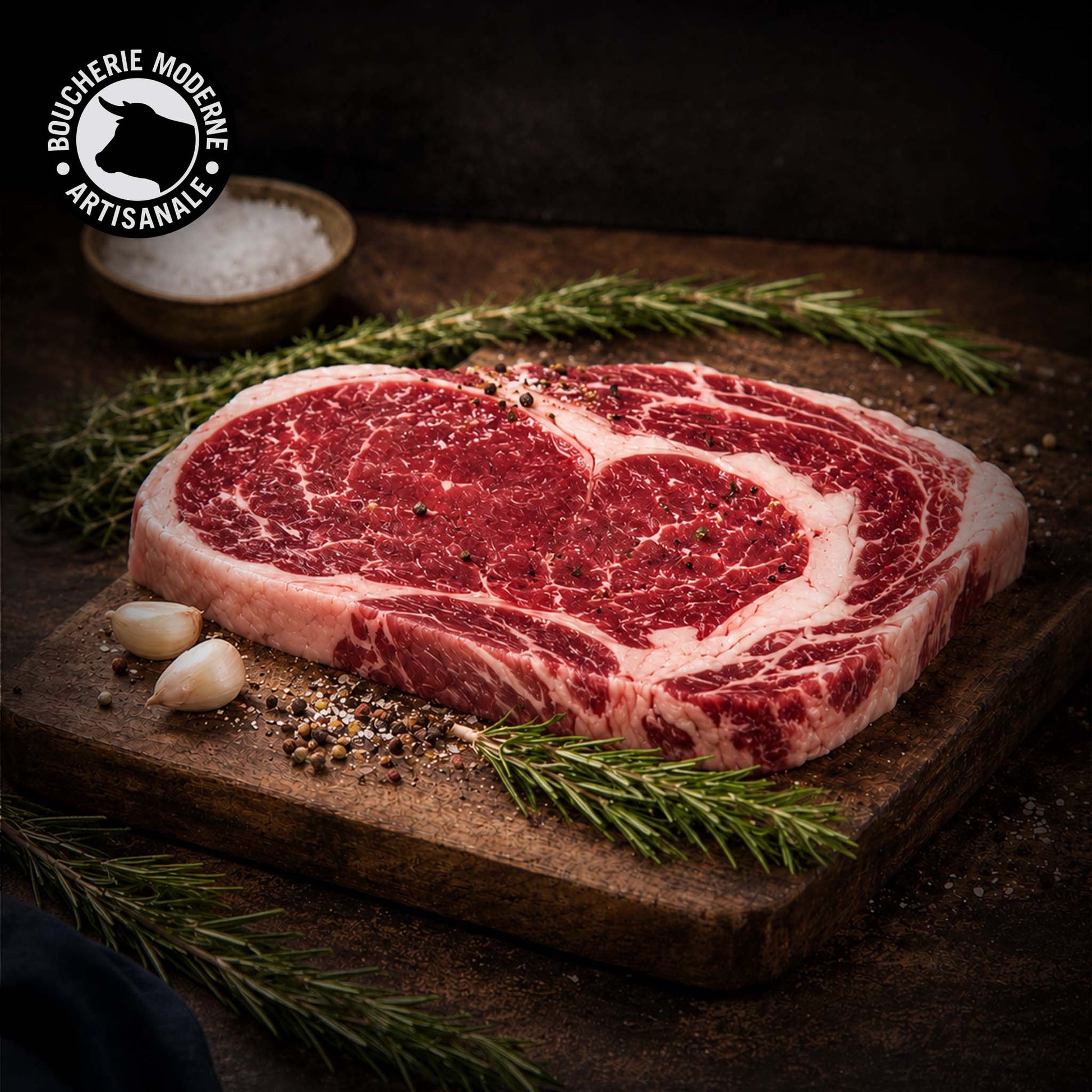 Entrecôte Bavière généreuse et persillée, parfaite pour une cuisson au grill ou à la poêle.