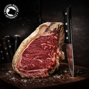 Côte de bœuf Shorthorn persillée et de caractère, idéale pour une cuisson au grill ou au four.
