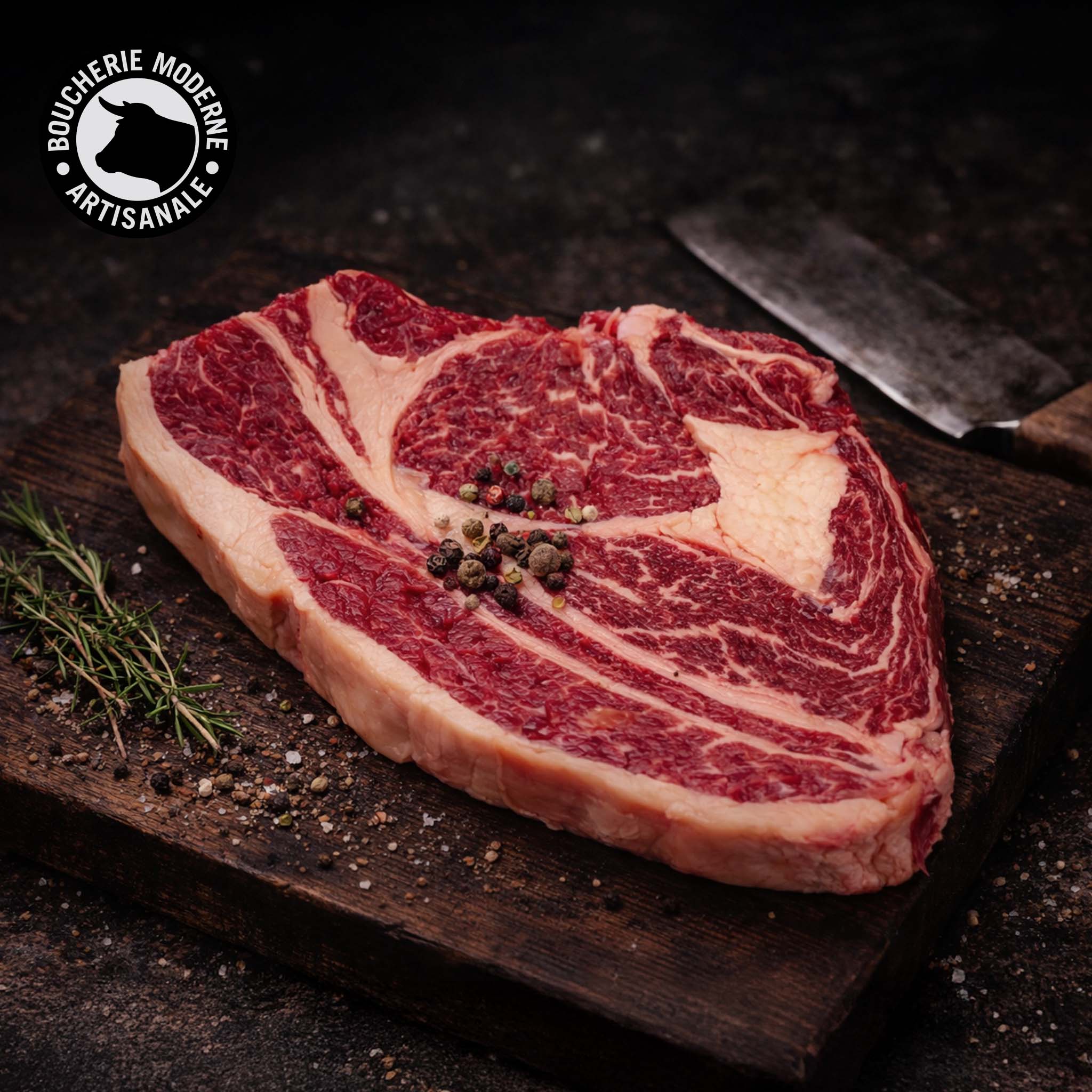 Entrecôte Longhorn persillée et de caractère, idéale pour une cuisson au grill.