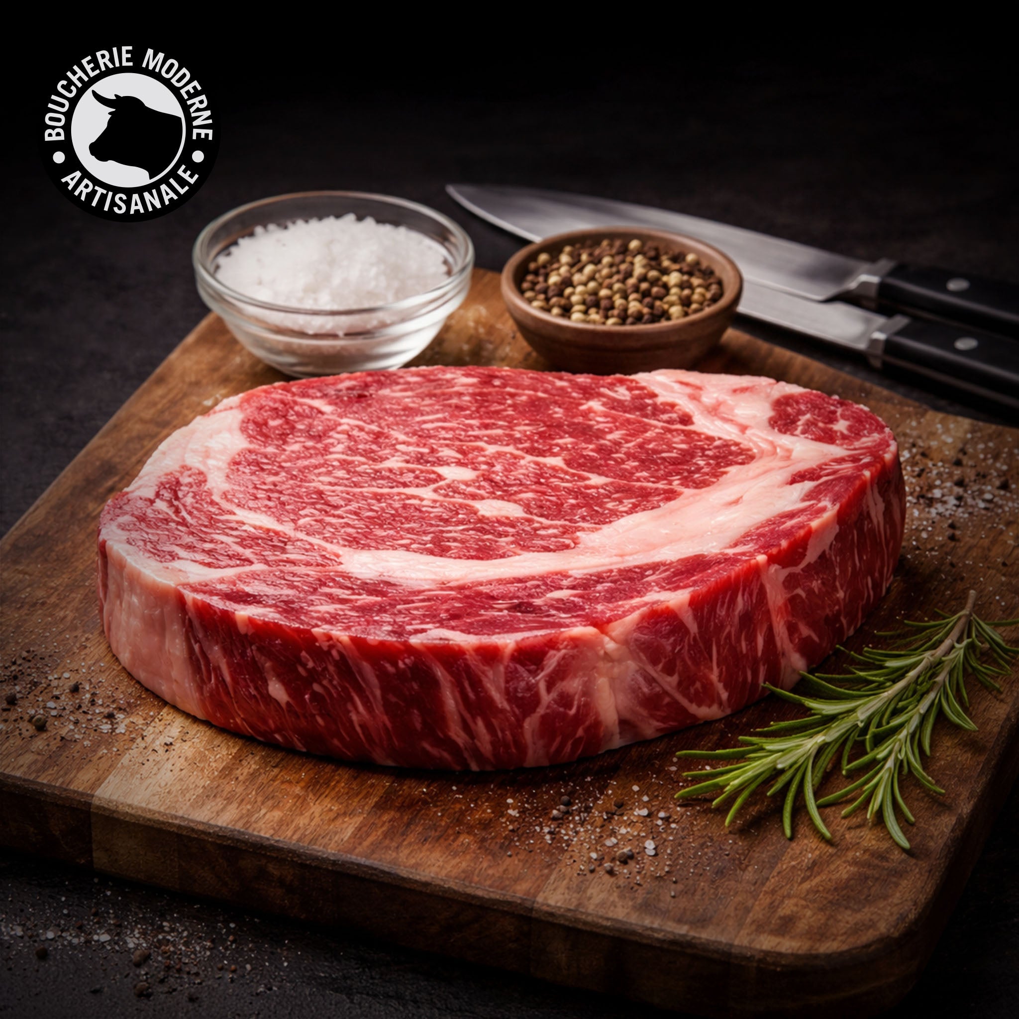 Entrecôte Rubia Gallega puissante et persillée, idéale pour une cuisson vive au grill.