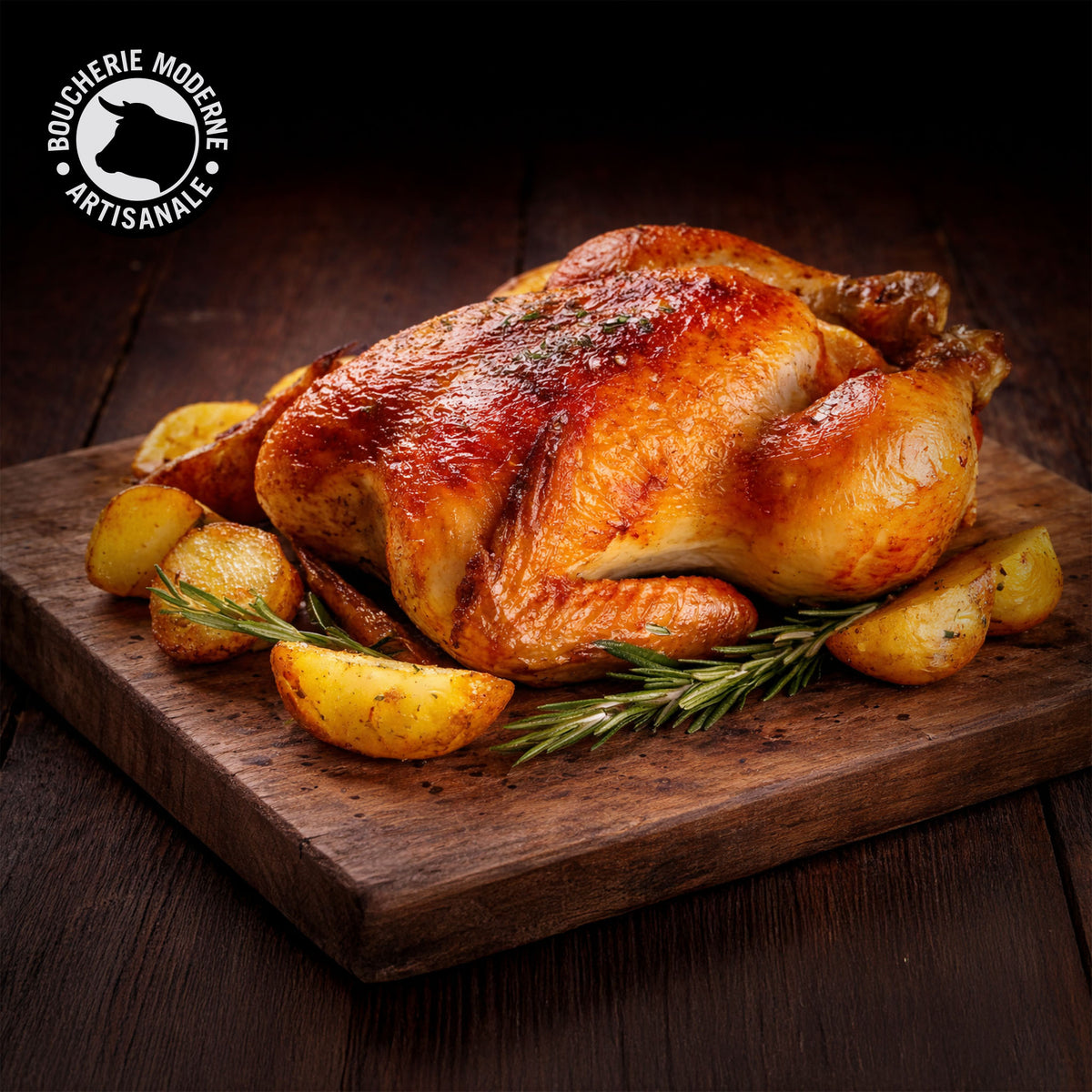 Poulet rôti Label Rouge accompagné de pommes de terre