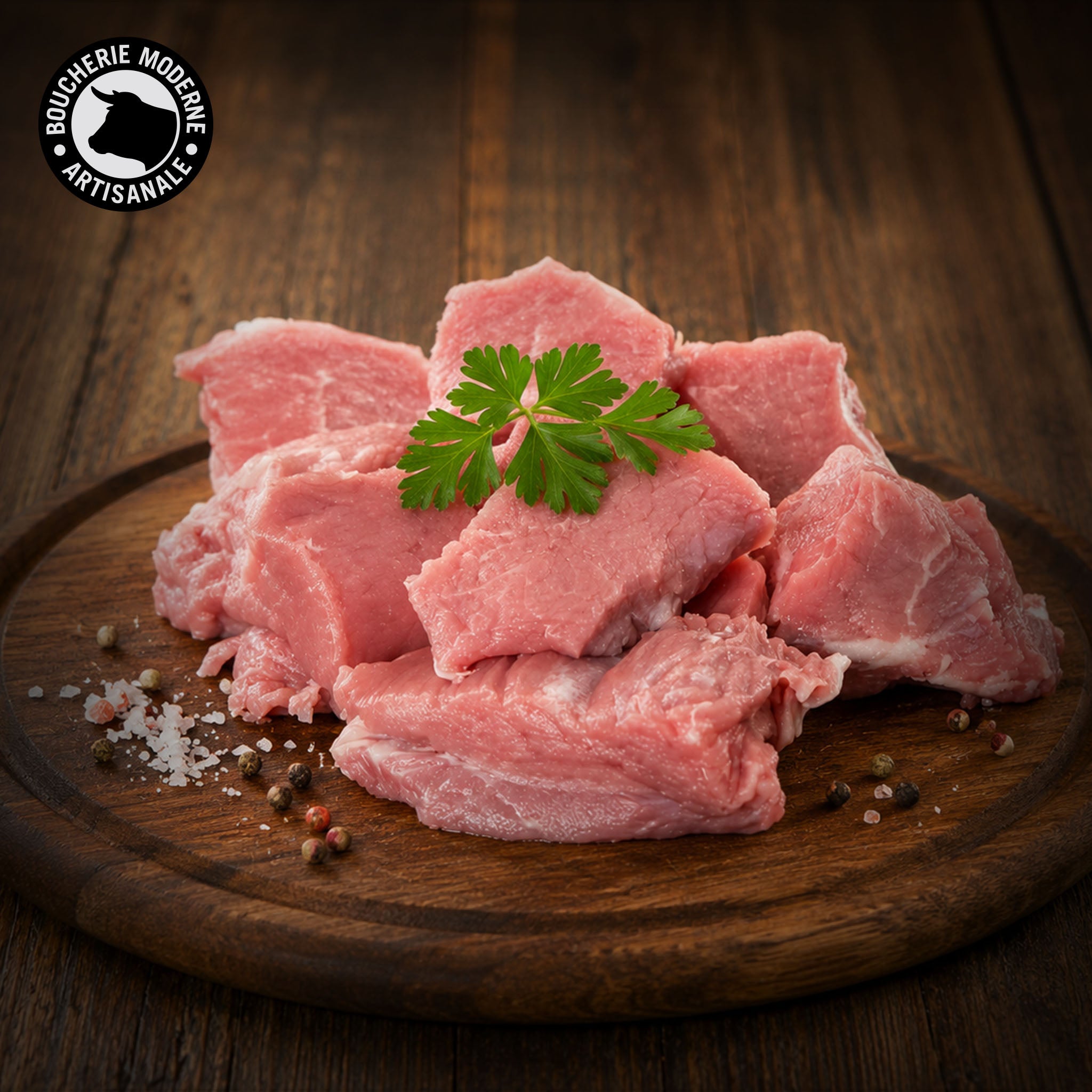 Quasi de veau en morceaux, idéal pour un sauté tendre et savoureux.