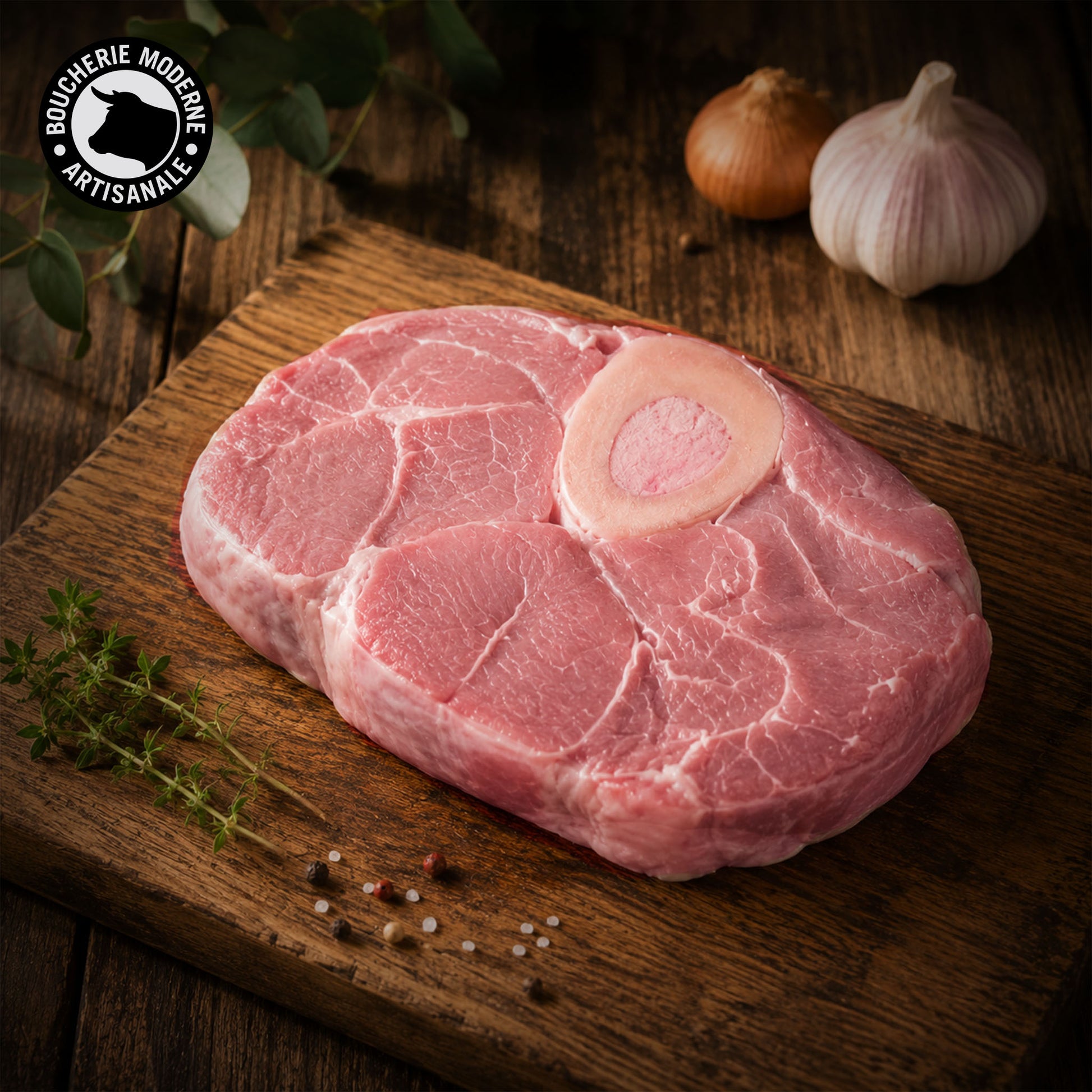 Jarret de veau tranché, idéal pour un osso buco fondant et parfumé.