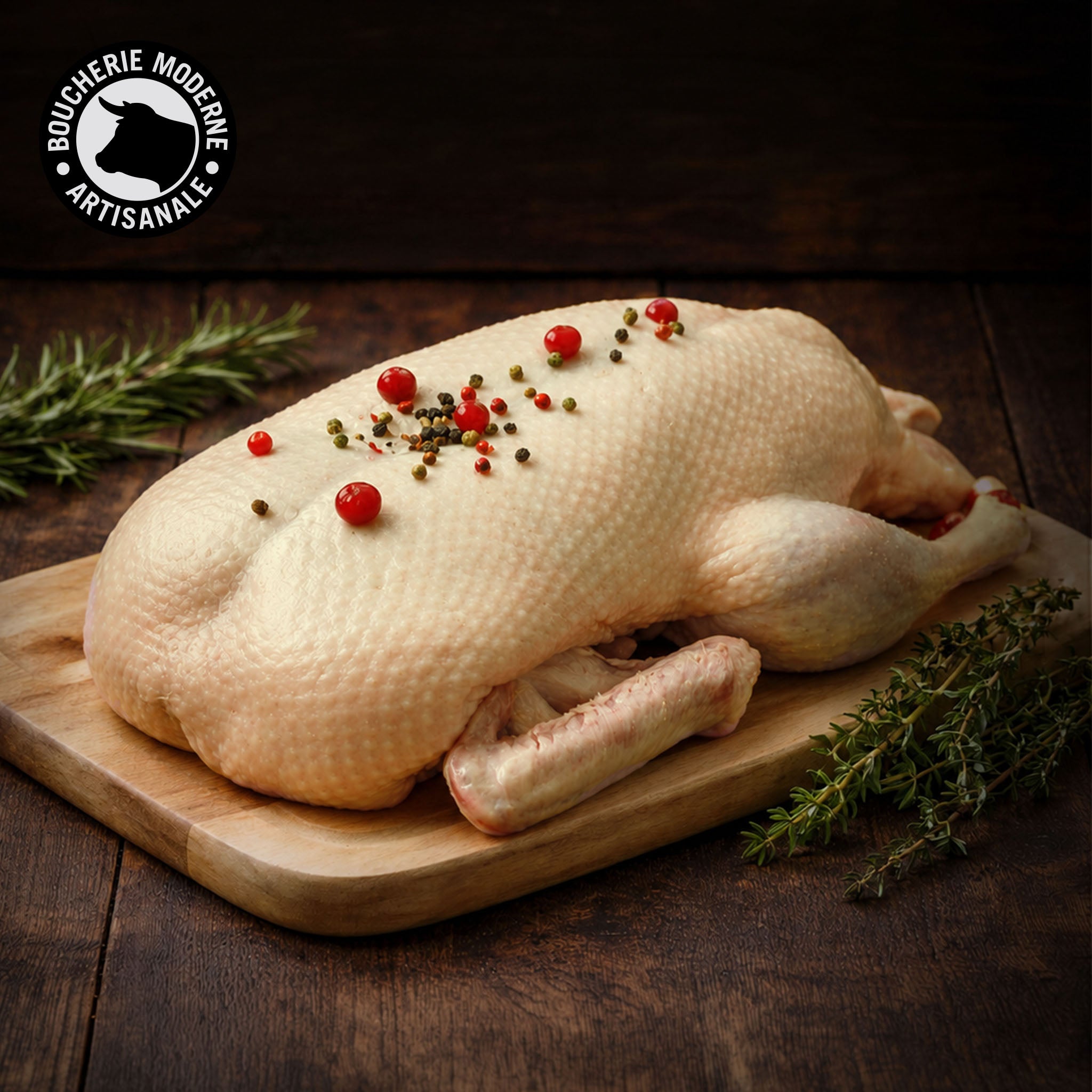 Canette fermière française, tendre et savoureuse, parfaite pour les repas en famille.