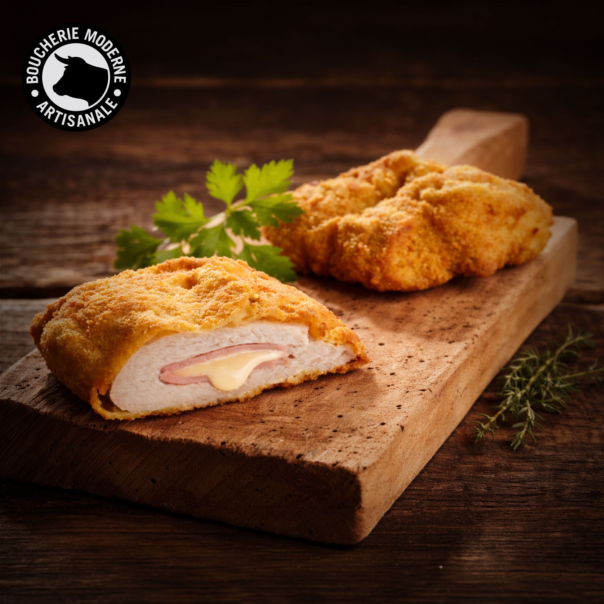 Cordon bleu artisanal, croustillant à l’extérieur et fondant à l’intérieur.