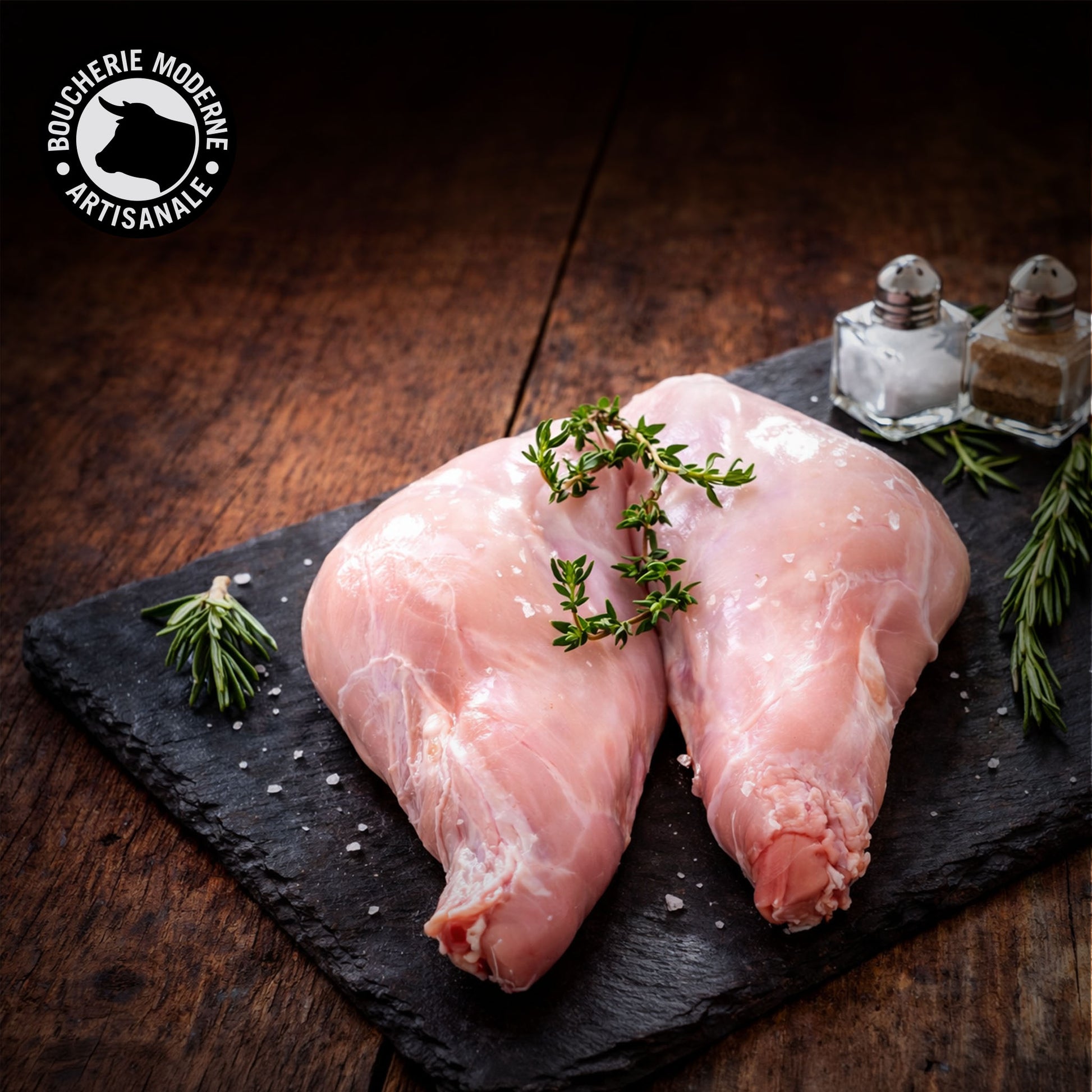 Cuisse de lapin française, fine et tendre, à la saveur délicate.