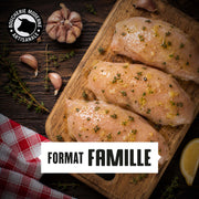 Filets de poulet marinés au thym et citron, format famille, moelleux et frais, parfaits pour le grill.